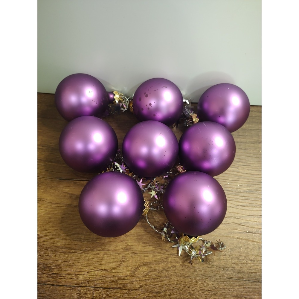 VINTAGE HD Set of 8 Mercury Glass Ball Christmas Ornaments Satin Matte Purple